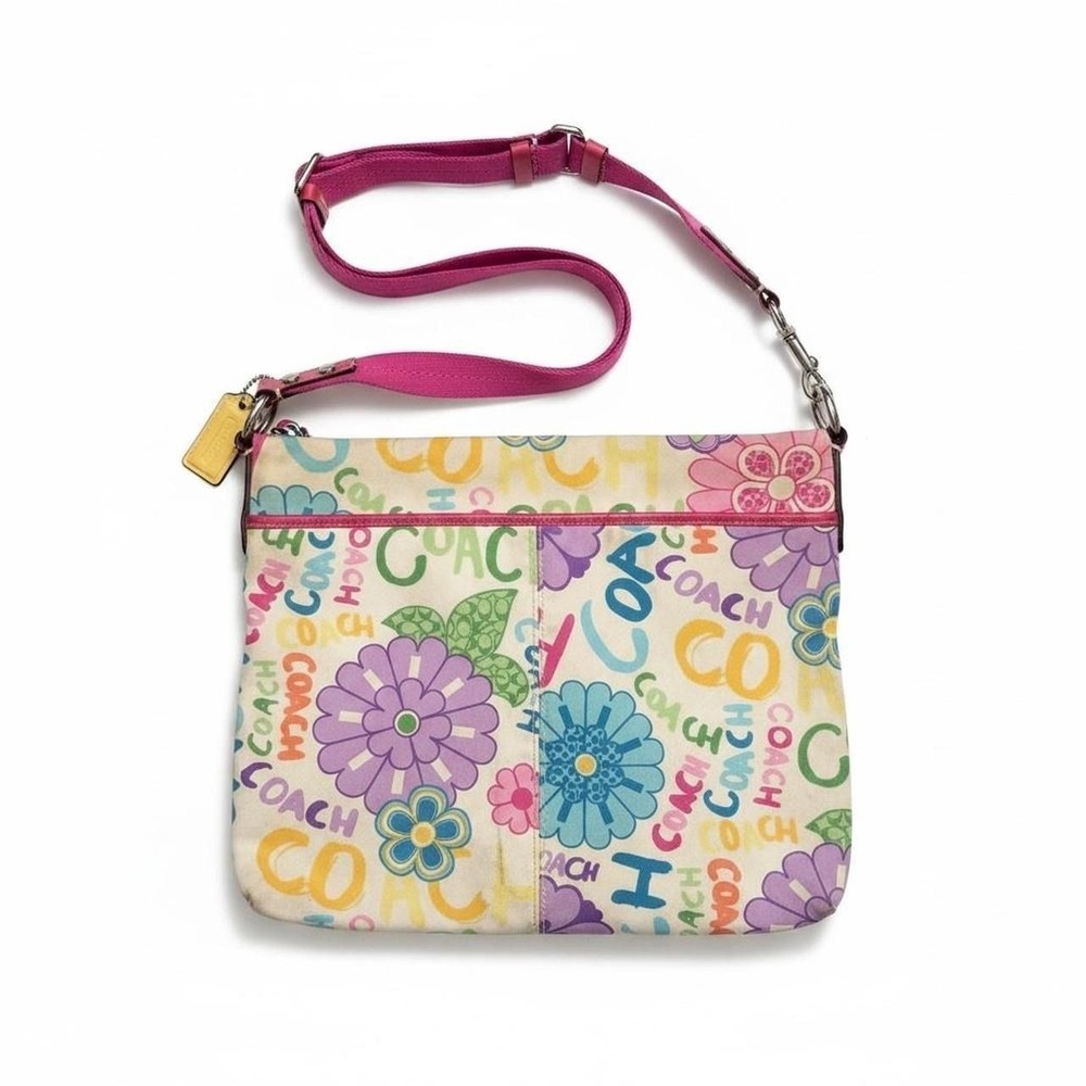 Coach Poppy Daisy Floral logo crossbody bag canvas Y2K vtg graffiti art Pop